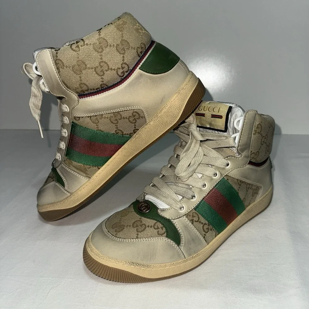 Gucci Screener High Top Sneakers GG Men's 7.5 (US 8.5) Original Box Monogram NWT